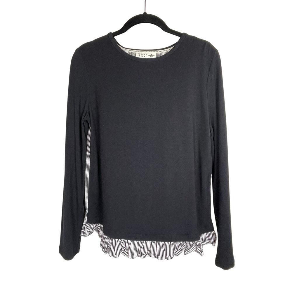 Broome Street Kate Spade XS Black Top – Mixed Media Striped Back, Long Sleeve
